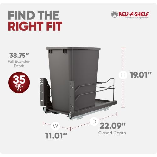Image of Rev-A-Shelf Single Pullout Trash Can w /Soft-Close Slides, 11.5 inch Min Opening