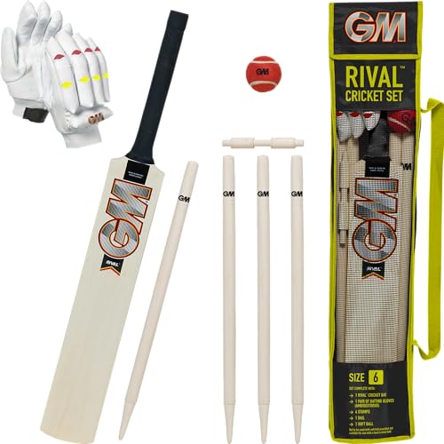 Ensemble de Cricket en Bois GM Rival Taille 6 avec Batte Gants et Sac