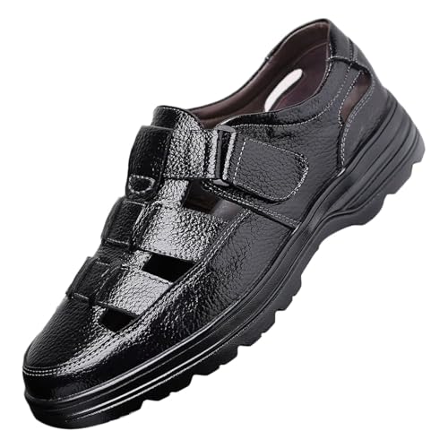 Men's Leather Closed Toe Business Sandals Summer Outdoor Casual Breathable Dress Shoes Sports Sandals for Hiking Walking Driving Office
