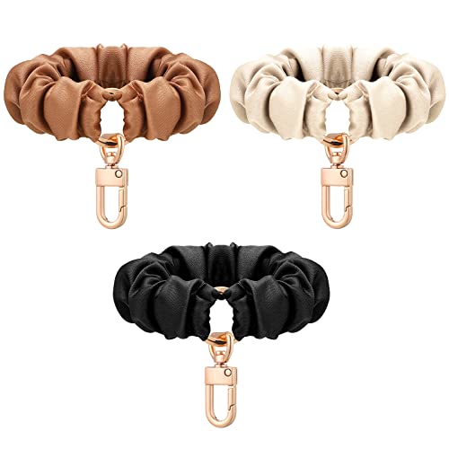 Jadive 3 Pcs Scrunchie Keychain Wristlet Cute Bracelet Stretchy Car Keyring Wrist Holder for Women Gym Travel Shopping(Black Khaki Brown Cute Style)