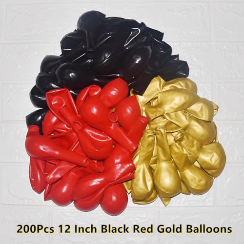 Image of 200 Pcs Black Red and Gold balloons 12 Inch Latex Metallic Chrome Balloon Arch Garland Kit for Birthday Wedding Bridal Baby Shower Supplies Graduation Party Decoration