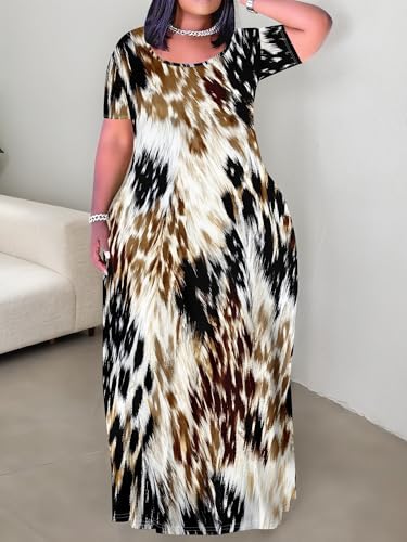 Image of SUZONANA Plus Size Dresses for Women Summer Casual Maxi Dress Short Sleeve Loose Vacation Dress