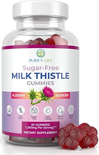 Sugar-Free Milk Thistle Gummies for Liver Cleanse Detox & Repair (1000mg/serving), Cardo Mariano, Milk Thistle Extract for Hangover Relief & Antioxidant Support-Vegan, Non-GMO, Replace Capsules-60 ct