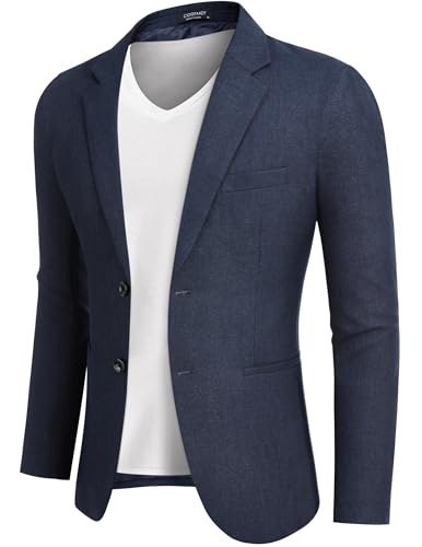 COOFANDY Herren Blazer Anzugjacken Sportlich Sakko Männer Regular Fit Casual Sportsakko mit 2 Knöpfe Dunkelblau XL