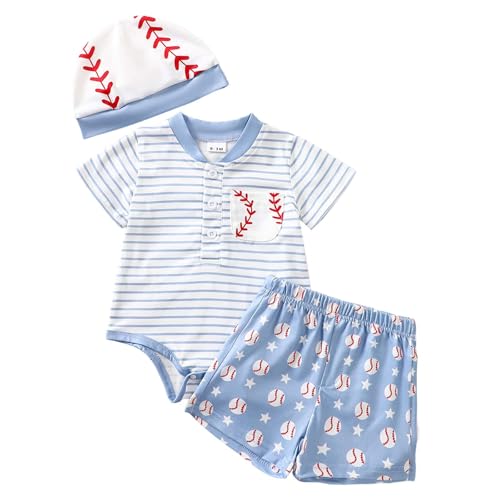 Barboteuse bébé avec imprimé baseball en coton rayé pour fille et garçon