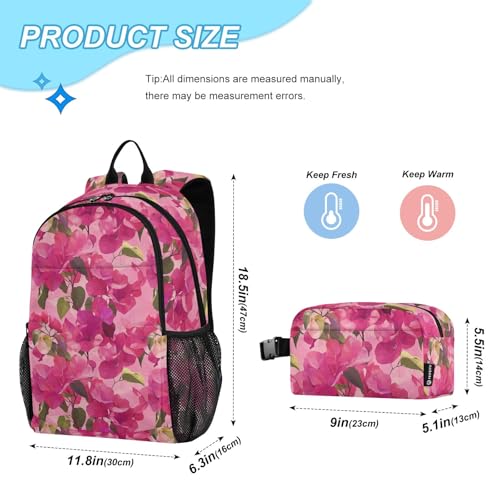 ALAZA Bougainvillea Flowers Hotpink Kids Backpack & Lunch Box Bag set for Girls Bookbags School Bags Travel Toddler Lightweight2