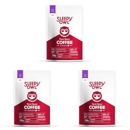 Image of Sleepy Owl Dark Roast Ground Coffee | Fine Grind Coffee | Suitable for Moka Pot, Home Espresso brewing | 100% Arabica | Freshly Roasted & Ground | 250g | Directly Sourced From Chikmagalur (Pack of 3)