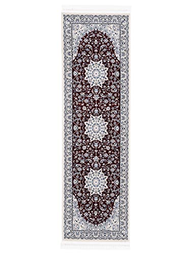 carpetfine Orientteppich Nain Diane Rot 80x400 cm Läufer | Tradtioneller Teppich für Schlaf- und...