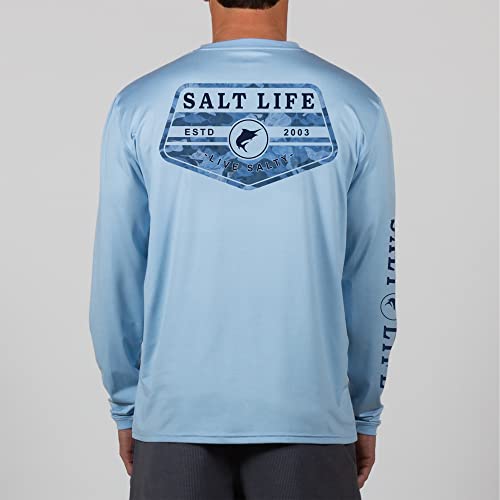 Salt Life Incognito Performance Long Sleeve Classic Fit Shirt, Airy Blue Heather, Large #TOP3