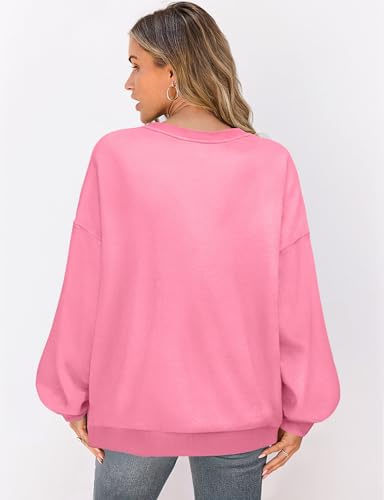 Image of UEU Women Oversized Striped Crewneck Sweatshirt Long Sleeve Color Block Pullover Tops Casual Loose Workout Shirt