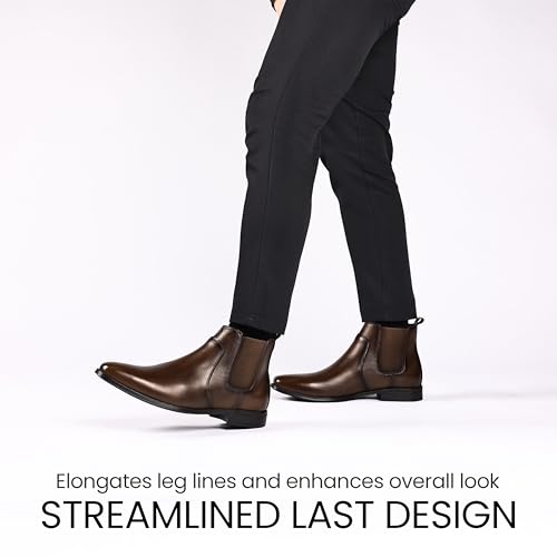 Image of Holy dove Mens Brown Chelsea Dress Boots, Slip-On Ankle Boots, Genuine Leather Casual Boots for Men, Size 8