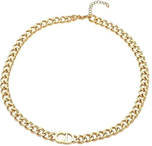 18K Gold Plated Cuban Chain Choker Letter Initial Stainless Steel Non-Fading Dainty Necklace Not Real Gold - Just Like Real Gold