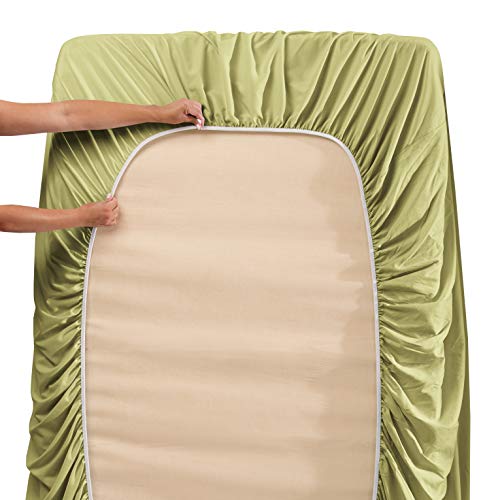 Image of Hearth & Harbor Extra Deep Pocket Split King Sheets - 5 Piece Hotel Luxury Bed Sheets Set Fits Up to 24 inch Mattress - Soft & Breathable Luxury Split King Bed Sheet Set, Split King, Sage Olive Green