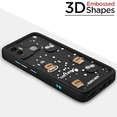 Image of Pikkme Back Cover for Infinix Hot 12 Play | 3D Bear Silicone Cute & Fun Coffee Cartoon | Full Body Protection Bumper Case (Black)