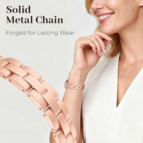 Image of AIRSPO Slim Gold Band Compatible with Apple Watch 38mm 40mm 41mm 42mm 44mm 45mm 46mm Women Thin Metal Strap Dressy Jewelry Bracelet with Bling Diamond for iWatch Bands Series 11 10 9 8 7 6 5 4 3 SE (Rose Gold-02, 38mm /40mm /41mm /42mm(Series 10))