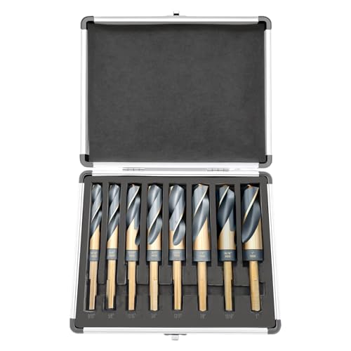 8pcs M2 HSS Reduced Shank Drill Bit Set 1/2 Shank 135Split Point 9/16-1