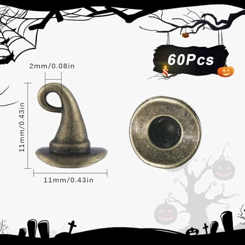 SUNNYCLUE 1 Box 60Pcs Witch Hat Charm Metal Hats Charms Bulk Assorted Alloy Halloween Tibetan Vintage Antique Bronze Wizard Mini Charm for jewellery Making Charms DIY Necklace Bracelet Earring Crafts - Image 2