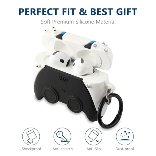 Image of [3Pack]Gedicht for Apple Airpods 4th Generation Case Cover(2024), Cute Cartoon Game Consoles Controller Soft Silicone Protective Cases for Airpods 4 Case with Keychain for Women Men，Black+White+Green