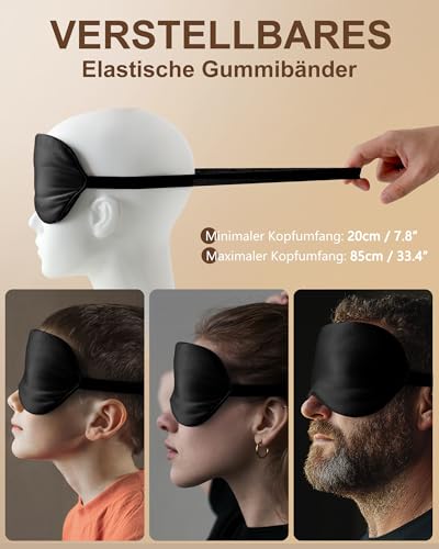 Aosun Schlafmaske Seide für Seitenschläfer, 22MM, 100% Bio Maulbeerseide, Professional 100% Lichtblockierende Schlafbrille mit Verstellbarem Band für Frauen & Herren, Schlaf Augenmaske für Reisen