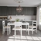 Orweiin 5-Piece Solid Wood Indoor Modern Rectangular Dining Table Set for 4,Table and Chairs 4 Set with Soft Cushions for Kitchen,Bar,Living Room,Breakfast Nook,White