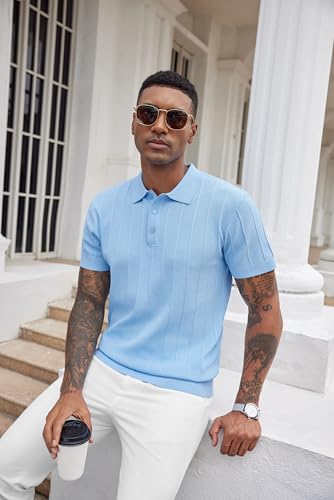 Image of COOFANDY Mens Knit Polo Shirts Short Sleeve Ribbed Textured Polo Shirt Lightweight Casual Golf Shirts Collared T Shirt