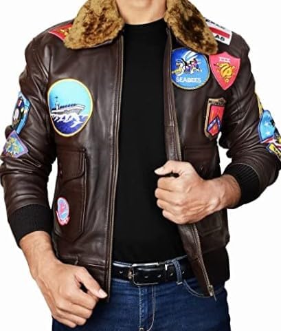 Jild Aviator Tom Multiple Patches Cruise Genuine Leather Jacket Men - G1 USAAF Pilot Fur Collar Maveric Bomber Leather Jacket - Image 4