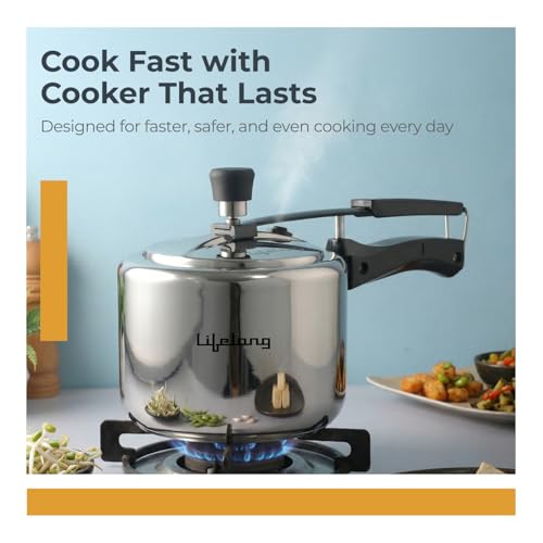 Image of Lifelong 3L Tri Ply Stainless Steel Pressure Cooker | Inner Lid Design | Silicone Gasket | Induction & Gas Compatible for Rice, Dal, Rajma, Chole | 2.5mm Thick | ISI- Certified