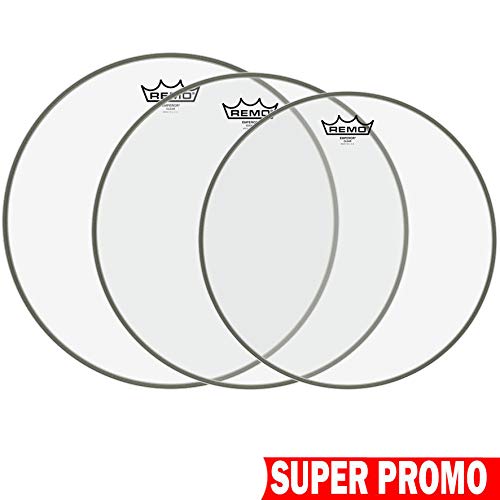 REMO EMPEROR SET PELLI PER BATTERIA ACUSTICA 10" 12" 16" PELLE CLEAR TRASPARENTE PER TOM E TIMPANO
