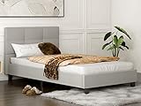 mecor Twin Platform Bed/Upholstered Tufted Square Stitched Headboard and Wooden Slats/Metal Frame -...