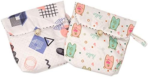 Honbay 2PCS Cute Cartoon Sanitary Napkin Cotton Bag Tampons Bag Storage Organizer Pouch