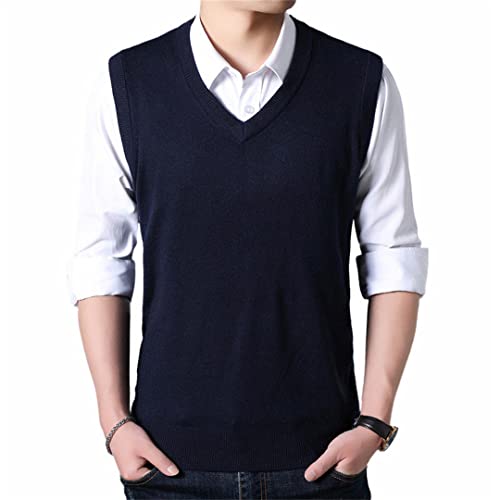 Men Autumn Warm Cashmere Sweaters Classic Pure Color V-Neck Sleeveless Woolen Vest2