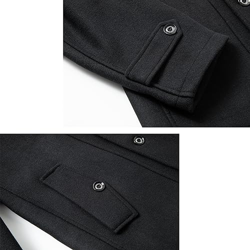 Image of INVACHI Men's Wool Blend Coat Warm Winter Trench Coat with Detachable Soft Scarf Single Breasted Pea Coat