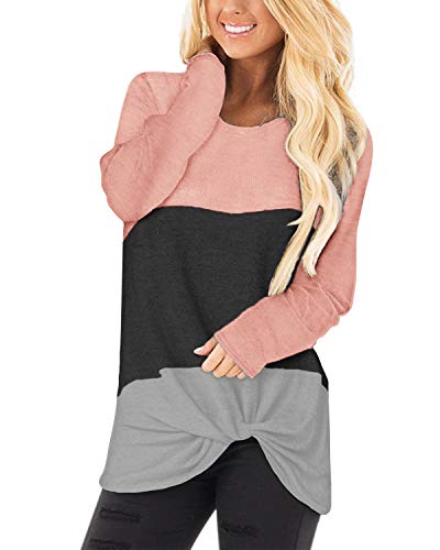 YOINS T-Shirt Femme Automne Epaulé Haut à Manches Longues Top Coton Marque Elégant Bureau Mode Tee Casual Blouse Rose XL