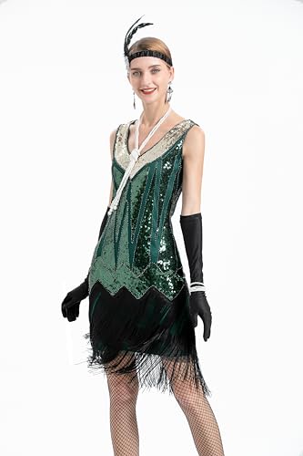 Image of Peacock-inspired 1920s Gatsby Beaded Flapper Sling Dress Womens Vintage Cocktail Dress W /Complete Accessories Set
