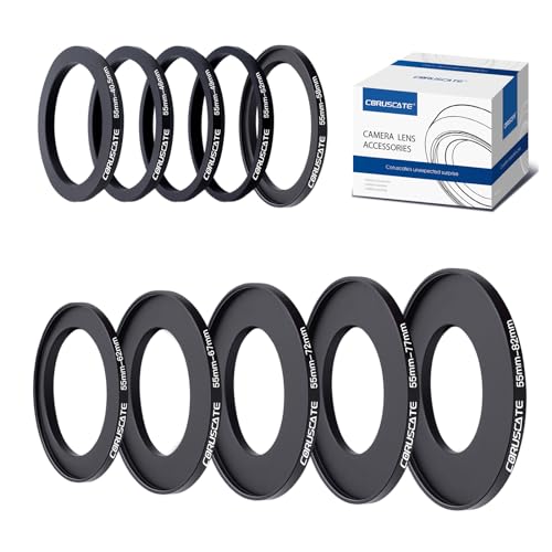 10Pcs 55mm Filter Ring Adapter Set,Metal Step-Up Ring for All Brands UV ND CPL (55-40.5mm,55-46mm,55-49mm,55-52mm,55-58mm,55-62mm,55-67mm,55-72mm,55-77mm,55-82mm)