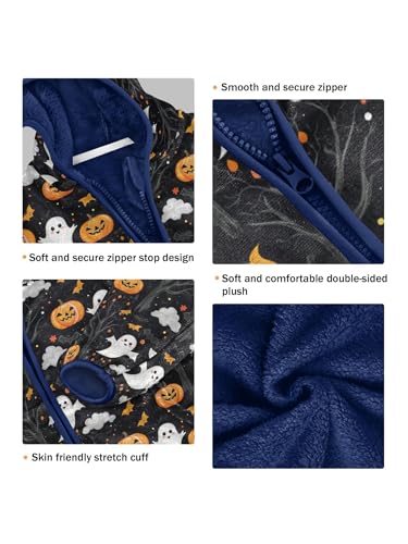 Cartoon Ghost Bat Pumpkins Girls Fleece Jacket Girls Fall Jacket Boys Coats Zip Up Hoodie Children Outerwear 2-10T3