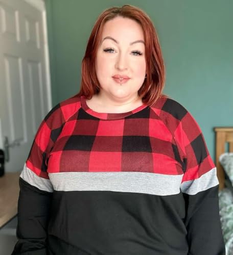 Image of TIYOMI Plus Size Tops for Women Raglan Long Sleeve V Neck T Shirts Casual Color Block Leopard /Floral Tops Winter Tee Shirt