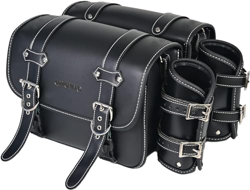 QJBOMTO Alforjas de cuero de alta densidad para motocicleta, alforjas laterales con portavasos, impermeable, bolsa de herramientas lateral, bolsa de herramientas de almacenamiento para motocicleta,