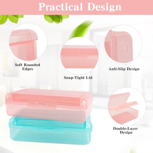 Image of Pencil Case Box, Light Pink Double Layer Large Capacity Plastic Pencil Boxs, Clear Hard Pen Case with Snap-tight Lid,Storage Art Craft Box Marker Organizer for Kids Boys Girls Offices School Supplies