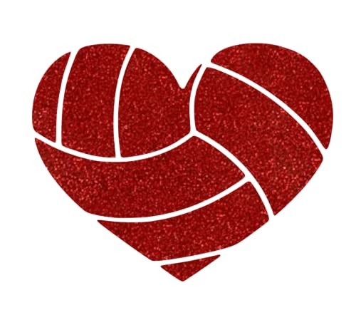 Bleacher Spirit Volleyball Iron On Transfer, Volleyball Heart Shirt Decal, Sports Patch for Players Fans Teams (Red Glitter)