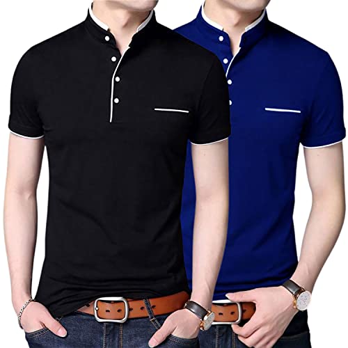 Image of Pixie Fashion Stylish and Handsome Mandarin Collar Half Sleeve T Shirt for Men Combo (Pack of 2)