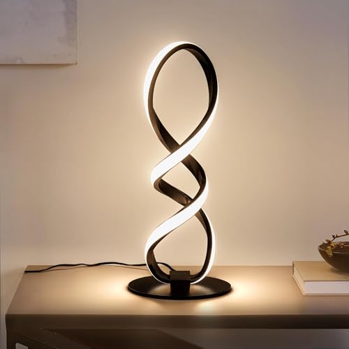 Modern Table Lamp - Stepless Dimmable LED Spiral Lamp, Black, 12W, 3200K, Warm White, Contemporary, for Bedroom, Living Room
