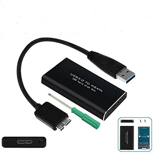 Multibao mSATA to USB 3.0 Hard Disk Drive Enclosure Adapter Box Case Cable Aluminum Superspeed 5Gbps Support 30x50mm Compatible for 500GB 240GB 120GB 64GB Solid State Hard Disk Drive
