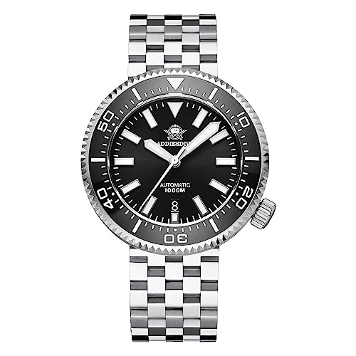 ADDIESDIVE Reloj de buceo automático para hombre, NH35, resistente al agua, 1000 M, espejo de cristal de zafiro, reloj analógico de muñeca de 1.870 in, esfera luminosa suiza para buceador, Negro -,