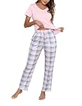 Litherday Women's Pyjamas Set Short Sleeve Pjs Cotton Printed Loungewear Soft 2 Pieces Top & Bottom Sleepwear Soft Nightwear Sleepwear Lightweight with Pocket