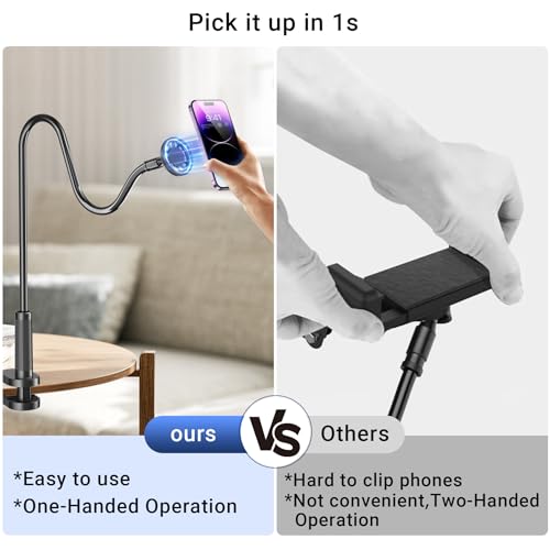 Magnetic Phone Holder for Bed Laying Down with Remote Page Turner, Bedside Gooseneck Phone Stand with Clicker for Reading, Flexible Mount with Wireless Scrolling Ring for iPhone/Tiktok/Short Video - image 2