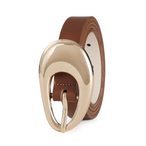 Genuine Leather Belt for Women Brown Leather With Smooth Oval Gold Metal Buckle Luxury Casual Fashion Belts2