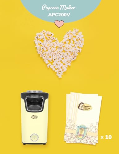 Bestron Palomitero, Turbo-Palomitas en menos de 2 minutos, con tecnología de aire caliente, incluye 10 bolsas de palomitas y taza medidora integrada, colección Sweet Dreams, Color: Amarillo - imagen 3