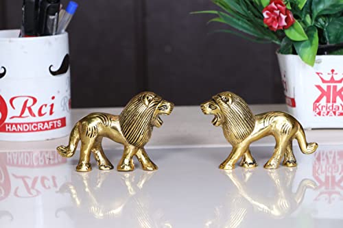 Image of KridayKraft Metal Lion Pair in Fine Finishing & Decorative for Home /Office & Table (Gold, Standard), 11 cm , 5 cm