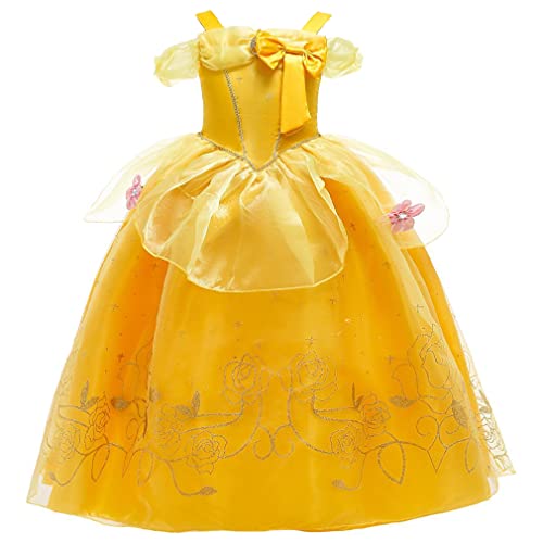 New front Vestito da Principessa Belle Vestito Belle Bambina con Accessori Vestito Elegante Bambina per Festa di Lusso Halloween Compleanno Carnevale et Natale